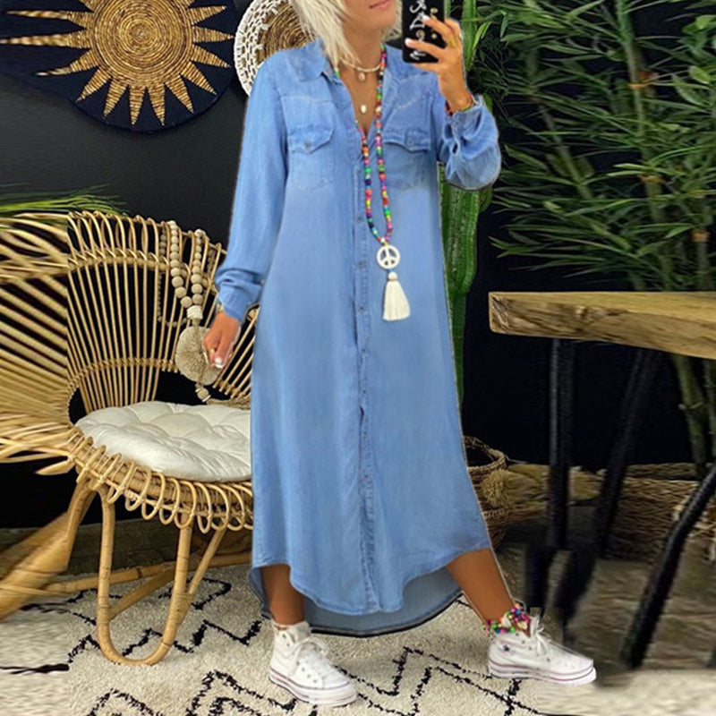 Ella™ | Long Sleeve Maxi Dress in Denim