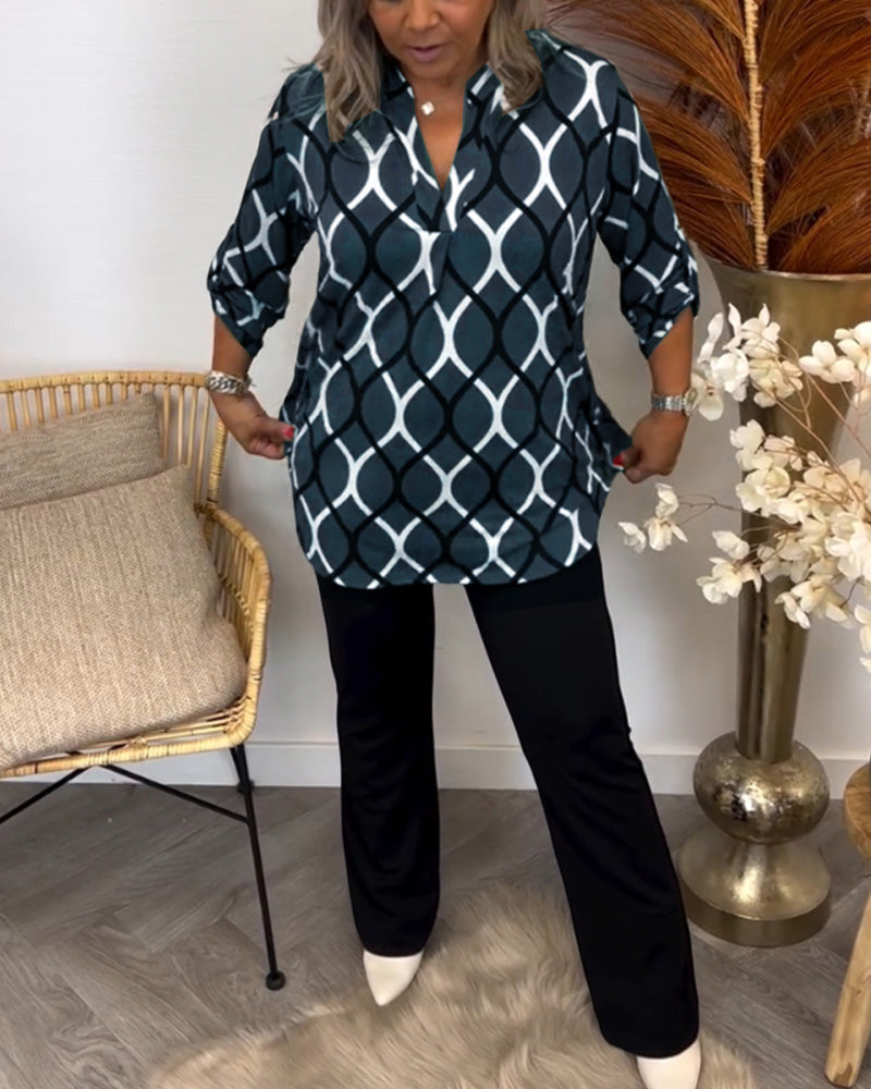 Bella | GEOMETRIC LONG SLEEVE BLOUSE FOR ELEGANT EVERYDAY STYLE