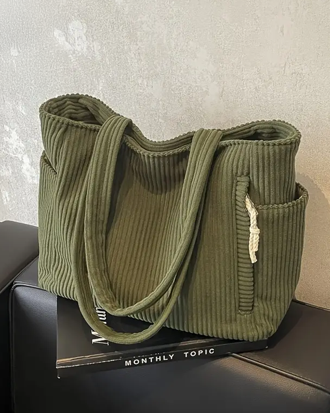 Nika | RIBBED TOTE BAG WITH DRAWSTRING DETAIL