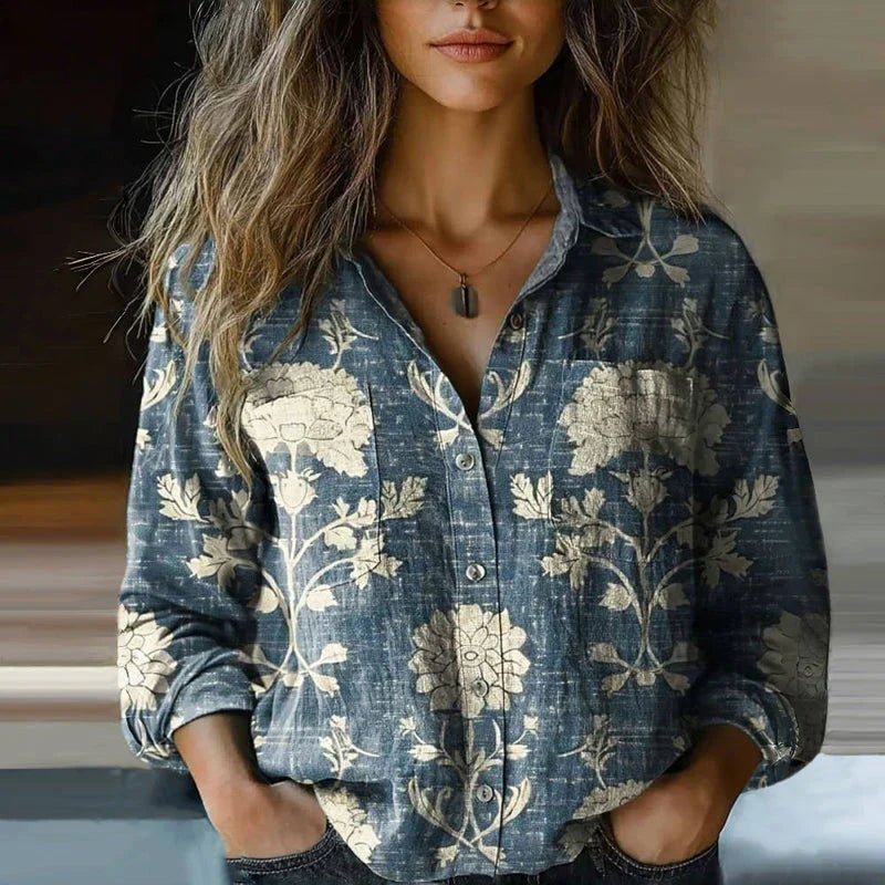 Nina | Retro Floral Print Blouse
