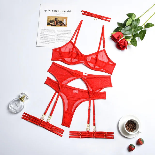 Monet - Embroidered Mesh Lingerie Set