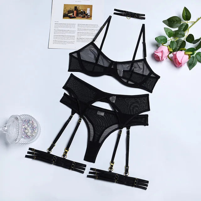 Monet - Embroidered Mesh Lingerie Set