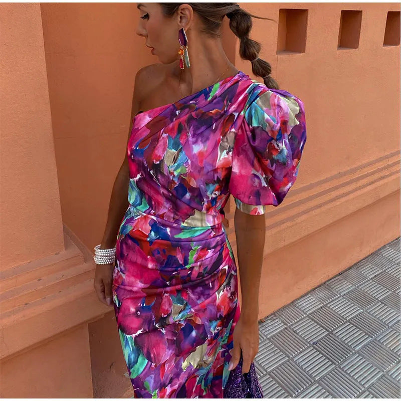 Yllana™ | Purple One-Shoulder Midi Dress for Women
