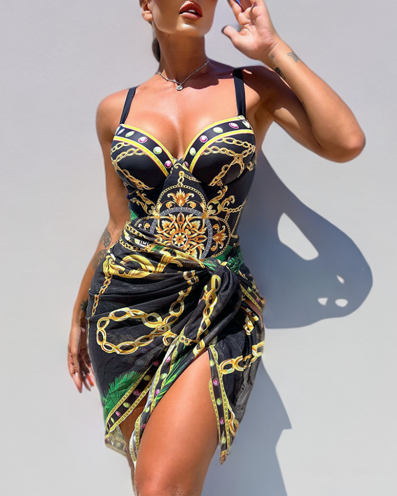 Matilda | Chic One-Piece Push-Up Swimsuit with Matching Beach Skirt