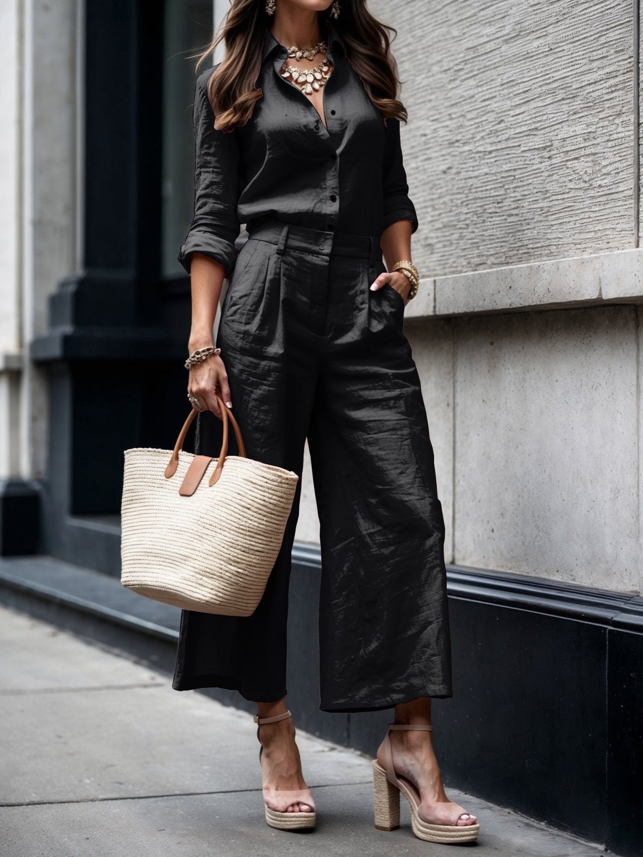 Morgan | Pink Capri Pants and Loose Shirt Linen Set