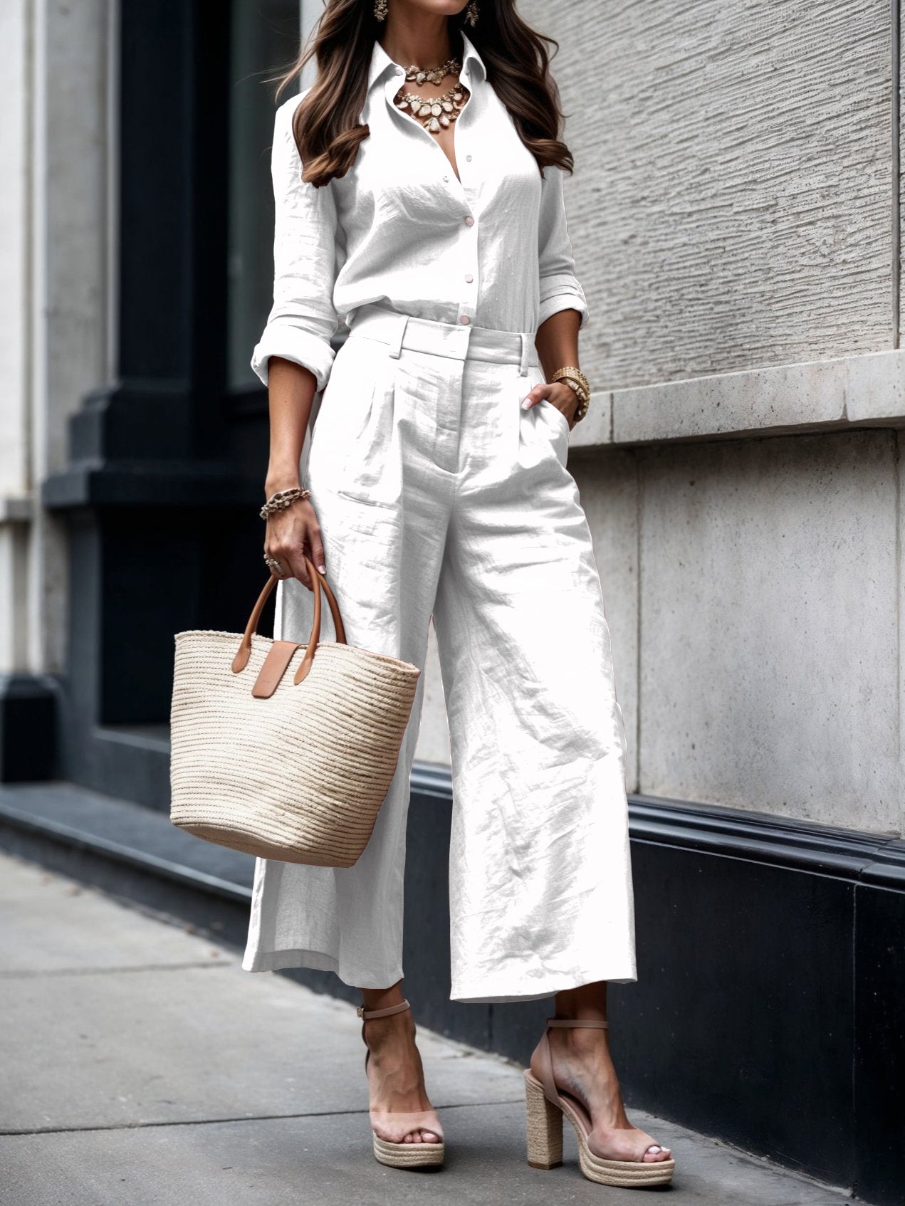 Morgan | Pink Capri Pants and Loose Shirt Linen Set