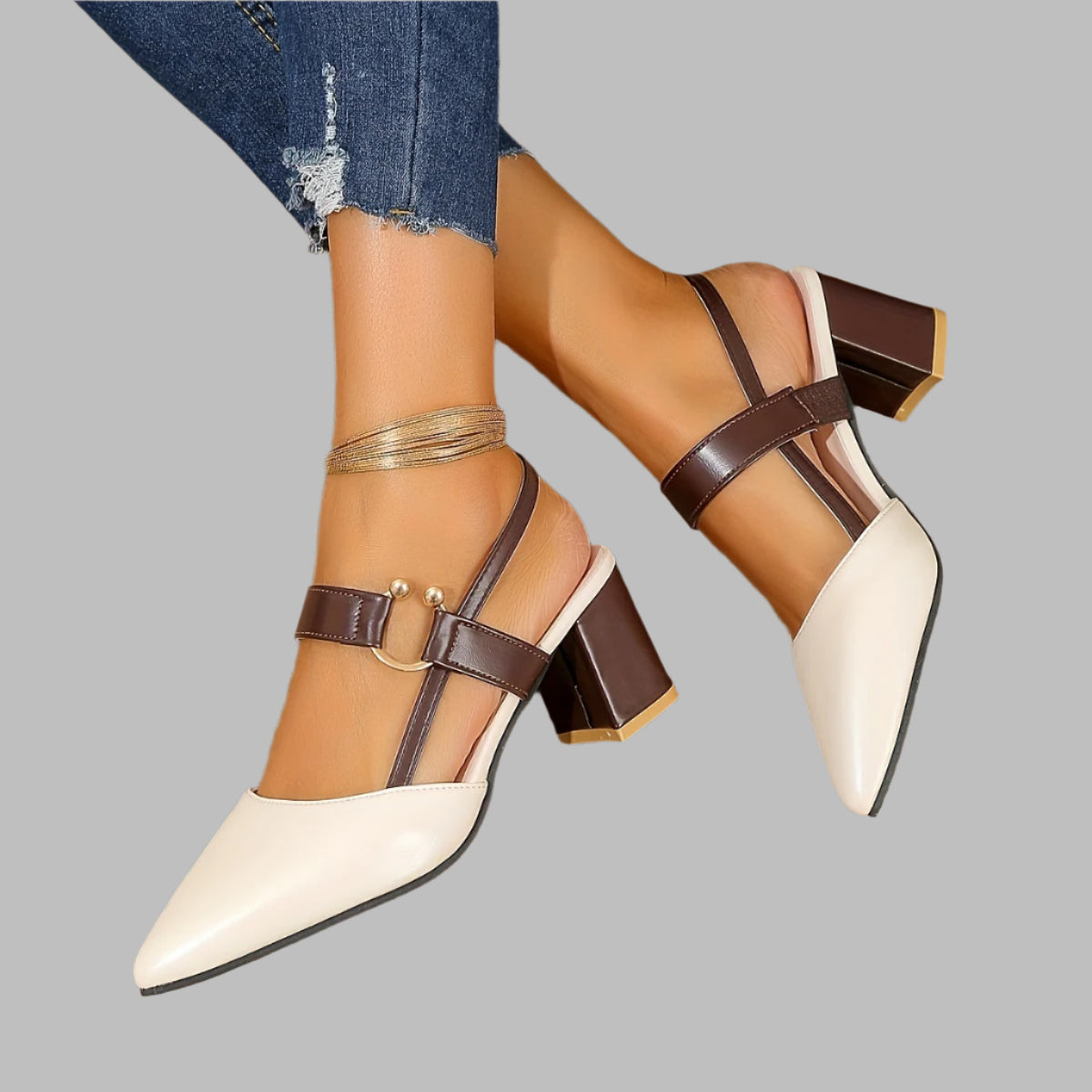 Camila – Two-Tone Buckle Slingbacks