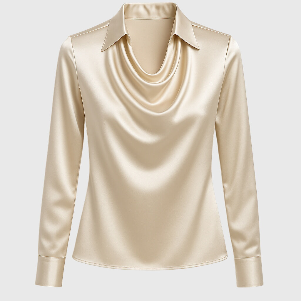 Sylvie | Blouse with a luxurious shine and pleated neckline