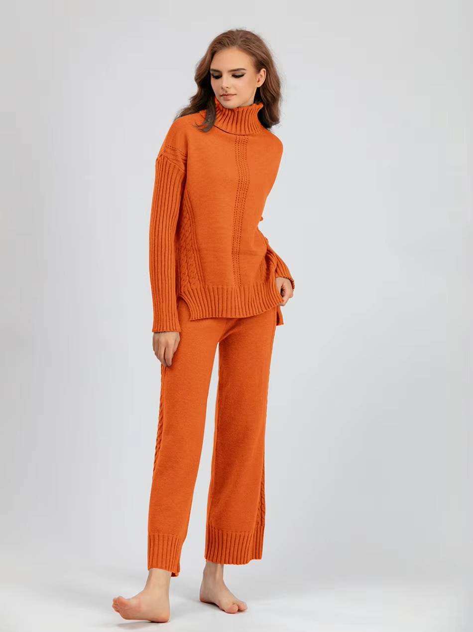 Scarlett™ - Stylish High-neck Pullover Sweater with Loose Pants Set