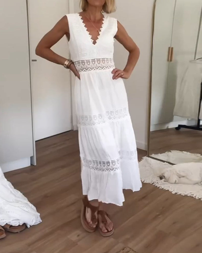 Ninfea | Sleeveless boho midi dress with lace details