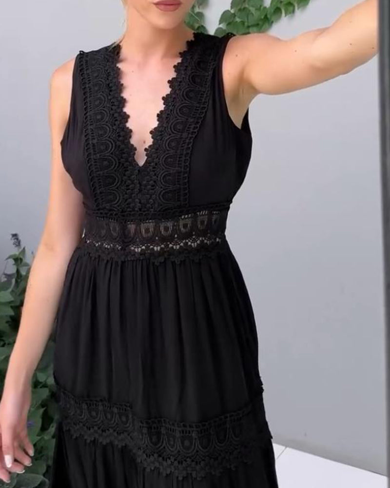 Ninfea | Sleeveless boho midi dress with lace details