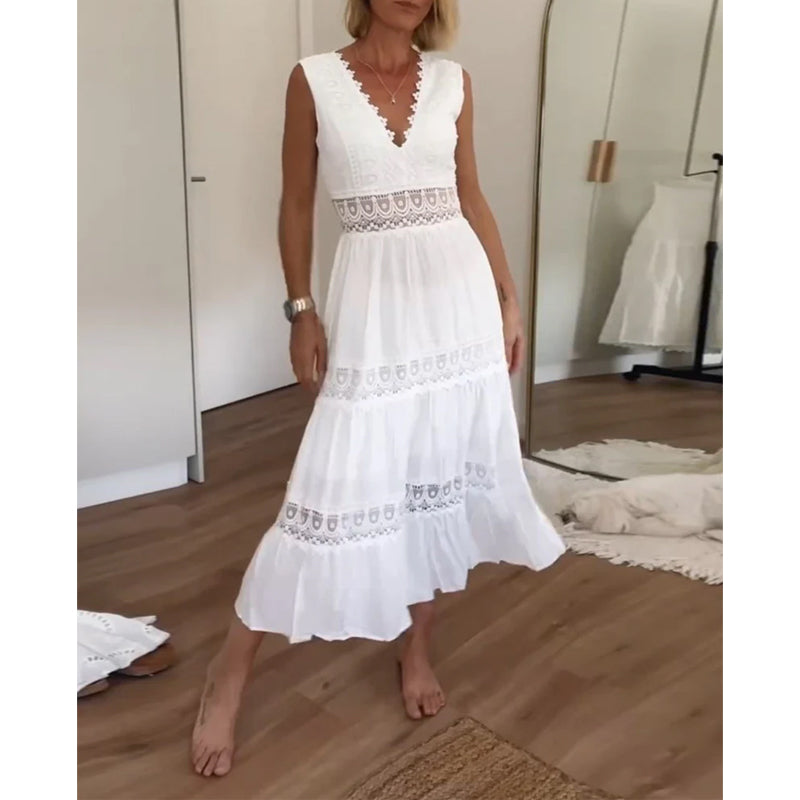 Ninfea | Sleeveless boho midi dress with lace details