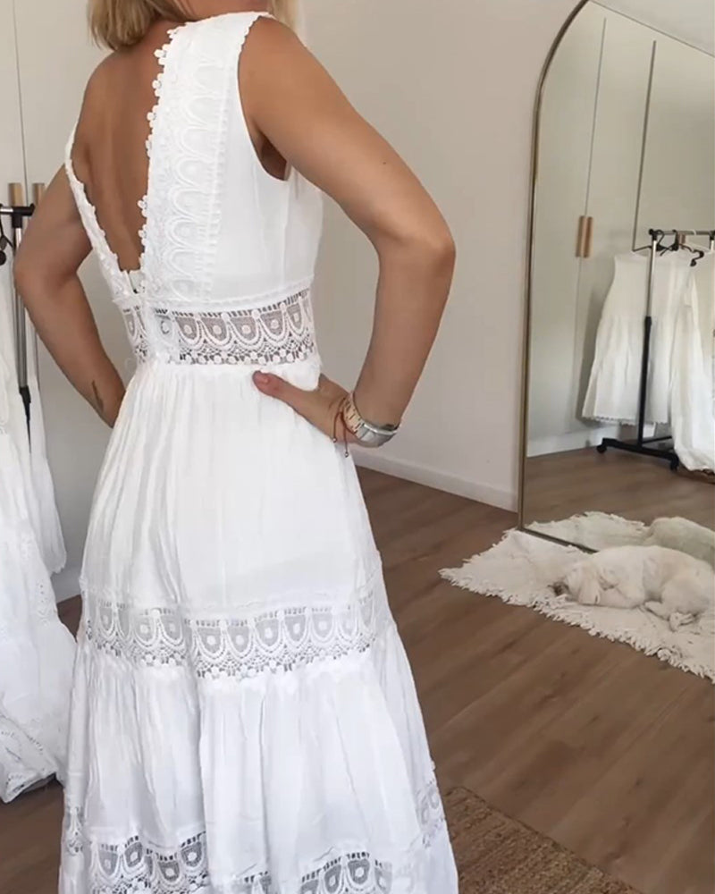 Ninfea | Sleeveless boho midi dress with lace details
