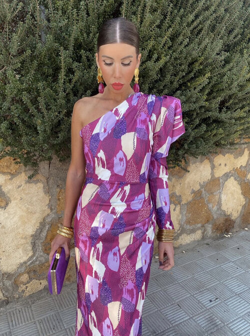 Yllana™ | Purple One-Shoulder Midi Dress for Women