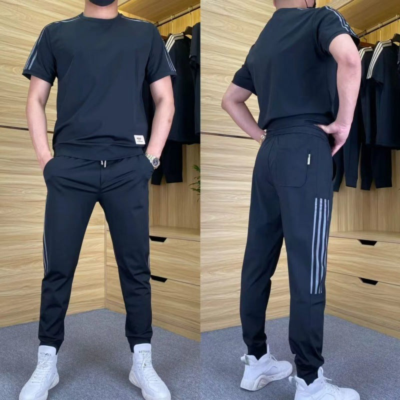 Daimen | Men's High Stretch Short Sleeve Top & Jogging Pants 2-Piece Set
