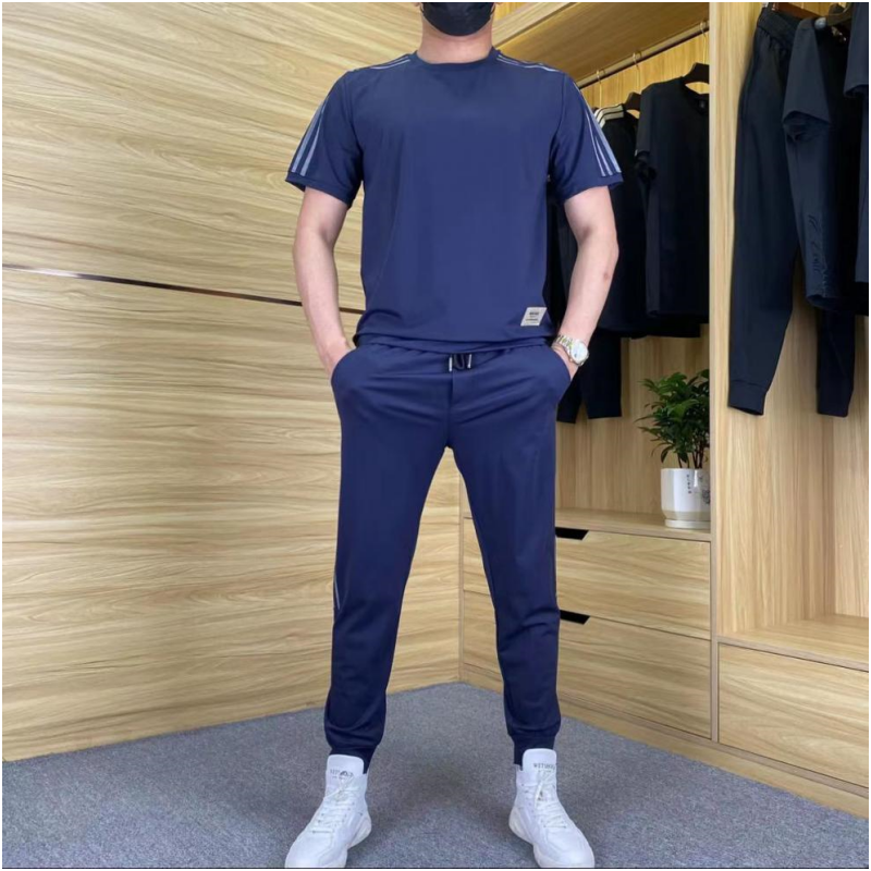 Daimen | Men's High Stretch Short Sleeve Top & Jogging Pants 2-Piece Set