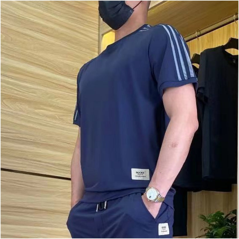 Daimen | Men's High Stretch Short Sleeve Top & Jogging Pants 2-Piece Set
