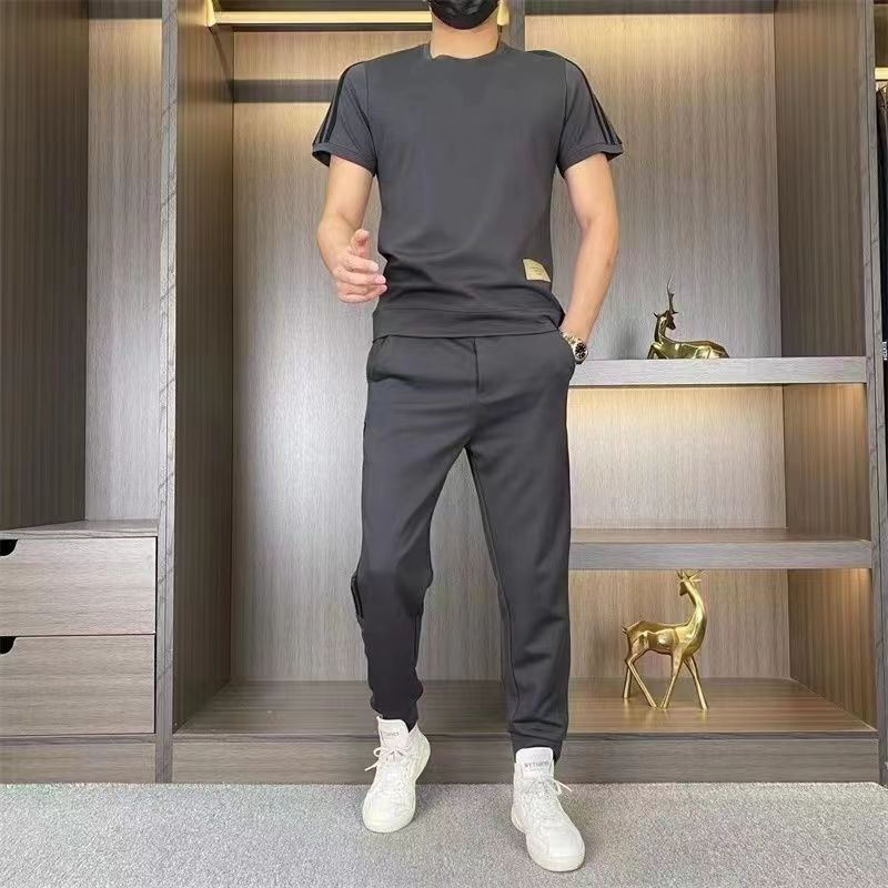 Daimen | Men's High Stretch Short Sleeve Top & Jogging Pants 2-Piece Set