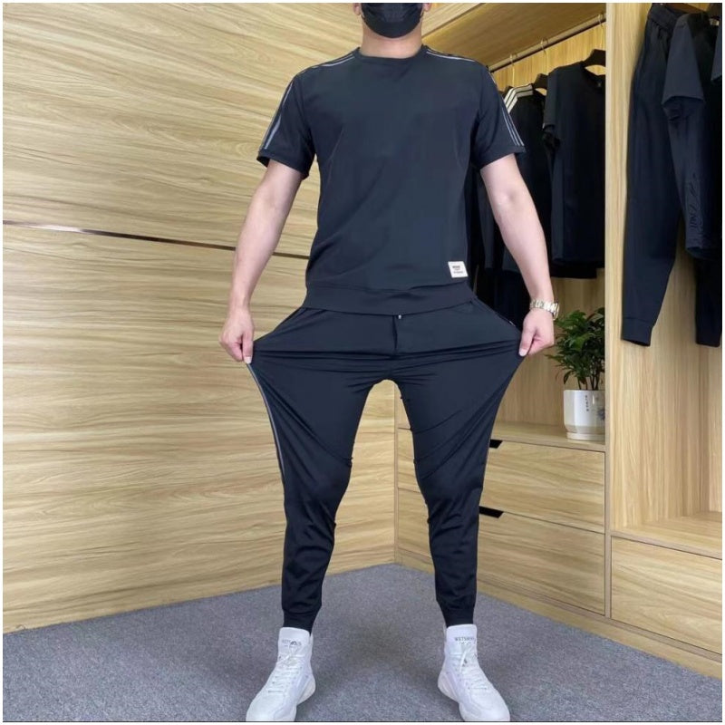 Daimen | Men's High Stretch Short Sleeve Top & Jogging Pants 2-Piece Set