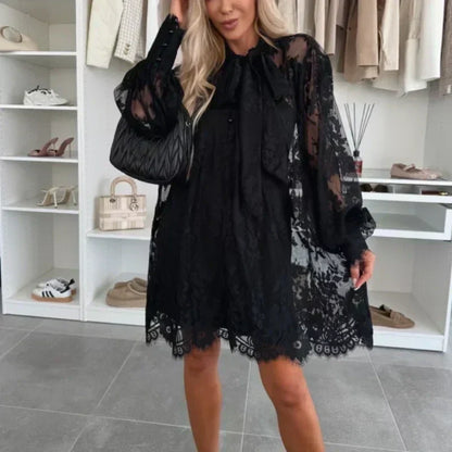 Bonnie | Lace Mini Dress With Tie Neck