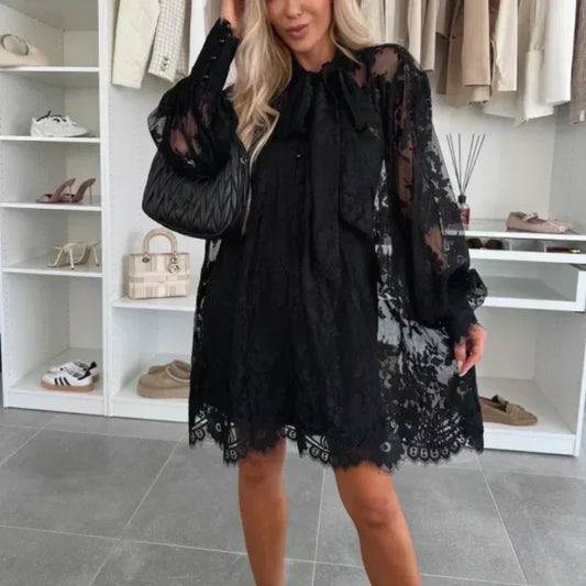 Bonnie | Lace Mini Dress With Tie Neck