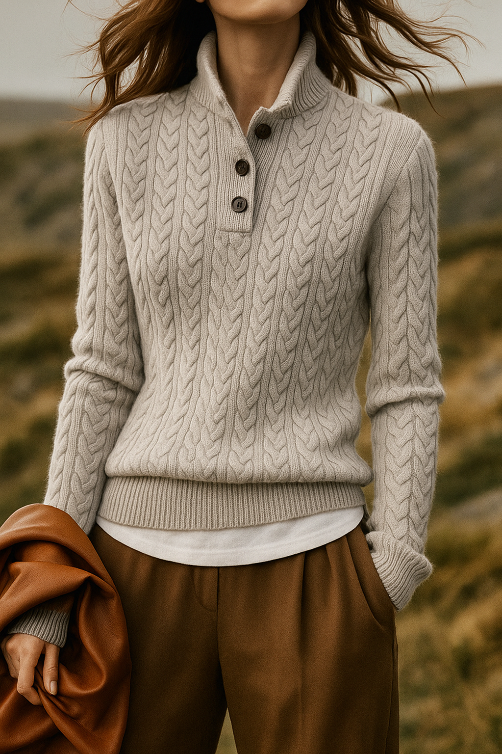 Sebastian | Cable-Knit Cashmere Button Sweater