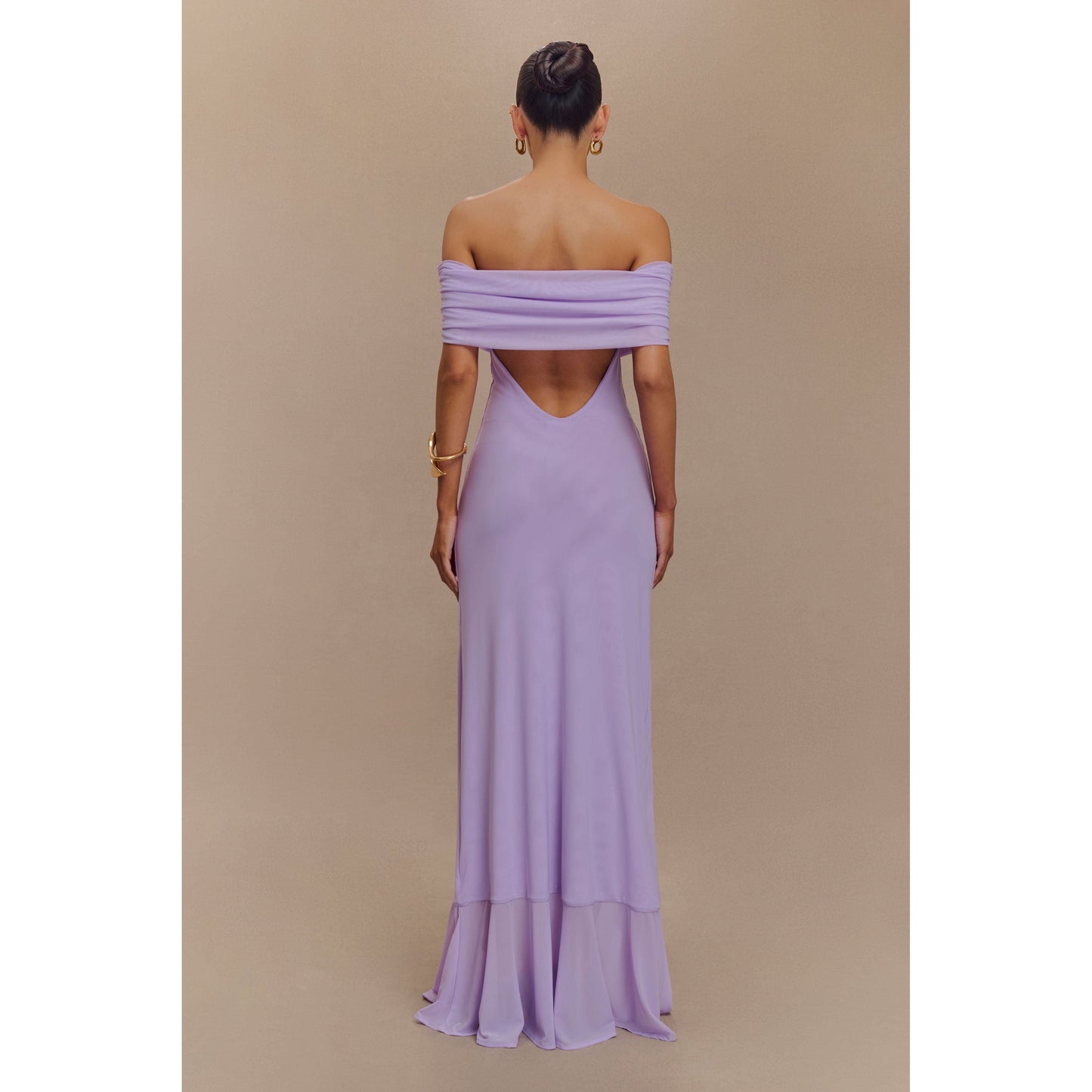 Audrey Off Shoulder Mesh Maxi Dress - Lilac