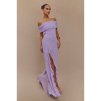 Audrey Off Shoulder Mesh Maxi Dress - Lilac