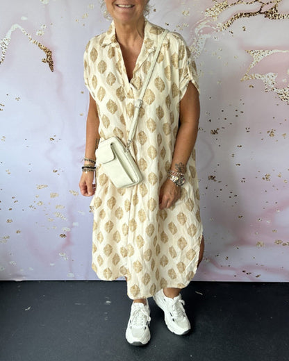 Liora™ | Loose Spring Dress with Lapel Collar and Short Sleeves