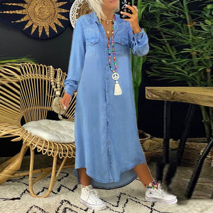 Ella™ | Long Sleeve Maxi Dress in Denim