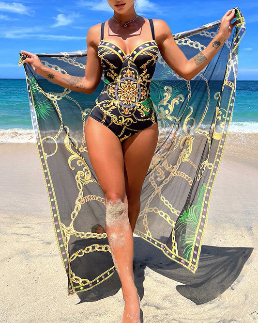 Matilda | Chic One-Piece Push-Up Swimsuit with Matching Beach Skirt