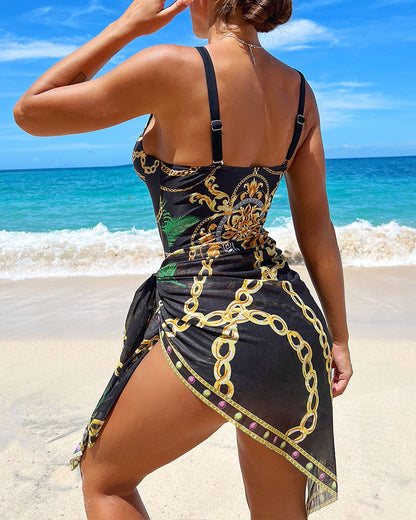 Matilda | Chic One-Piece Push-Up Swimsuit with Matching Beach Skirt