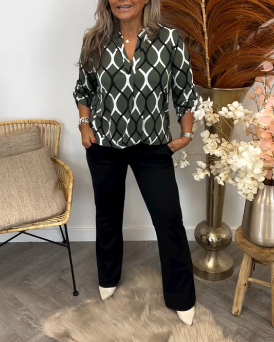 Bella | GEOMETRIC LONG SLEEVE BLOUSE FOR ELEGANT EVERYDAY STYLE