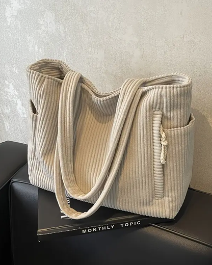 Nika | RIBBED TOTE BAG WITH DRAWSTRING DETAIL