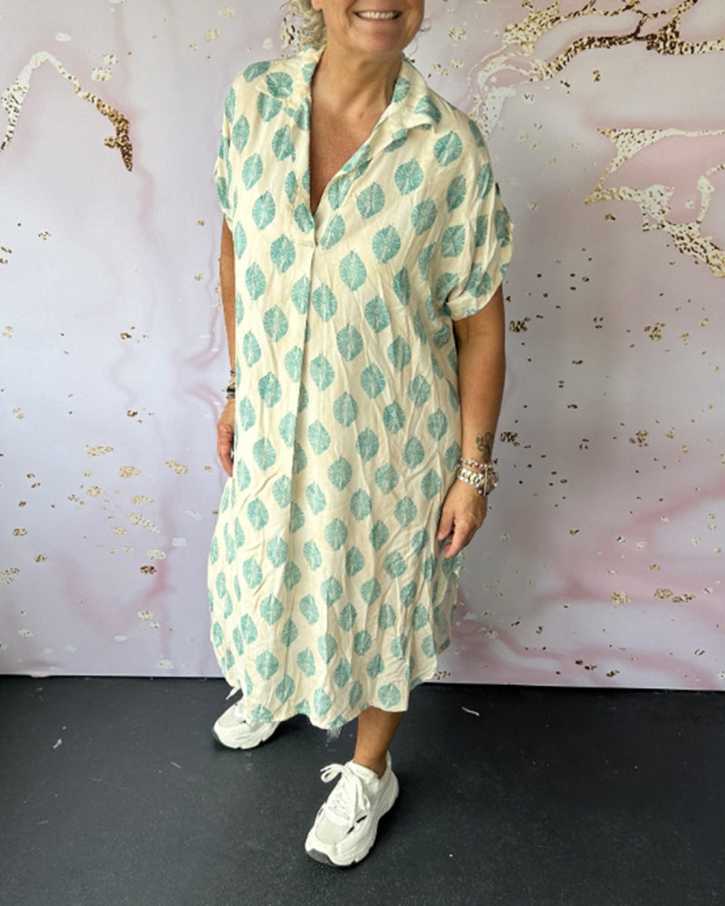 Liora™ | Loose Spring Dress with Lapel Collar and Short Sleeves