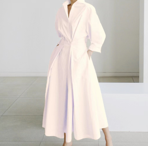 Esther™ | Elegant Spring Shirt Dress with Cotton Collar