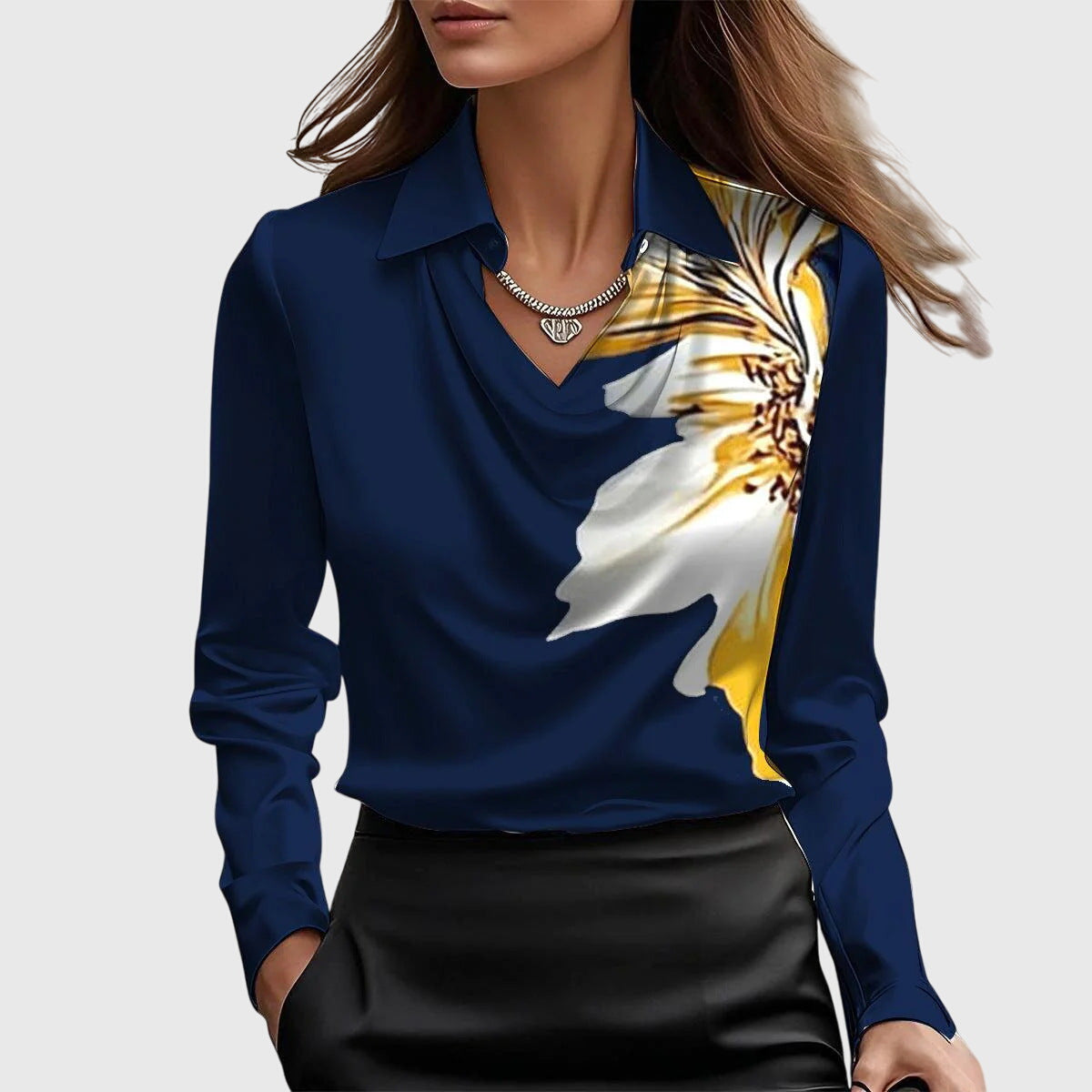 Sylvie | Blouse with a luxurious shine and pleated neckline