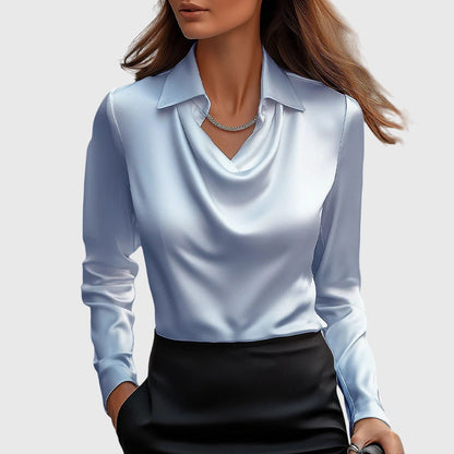 Sylvie | Blouse with a luxurious shine and pleated neckline