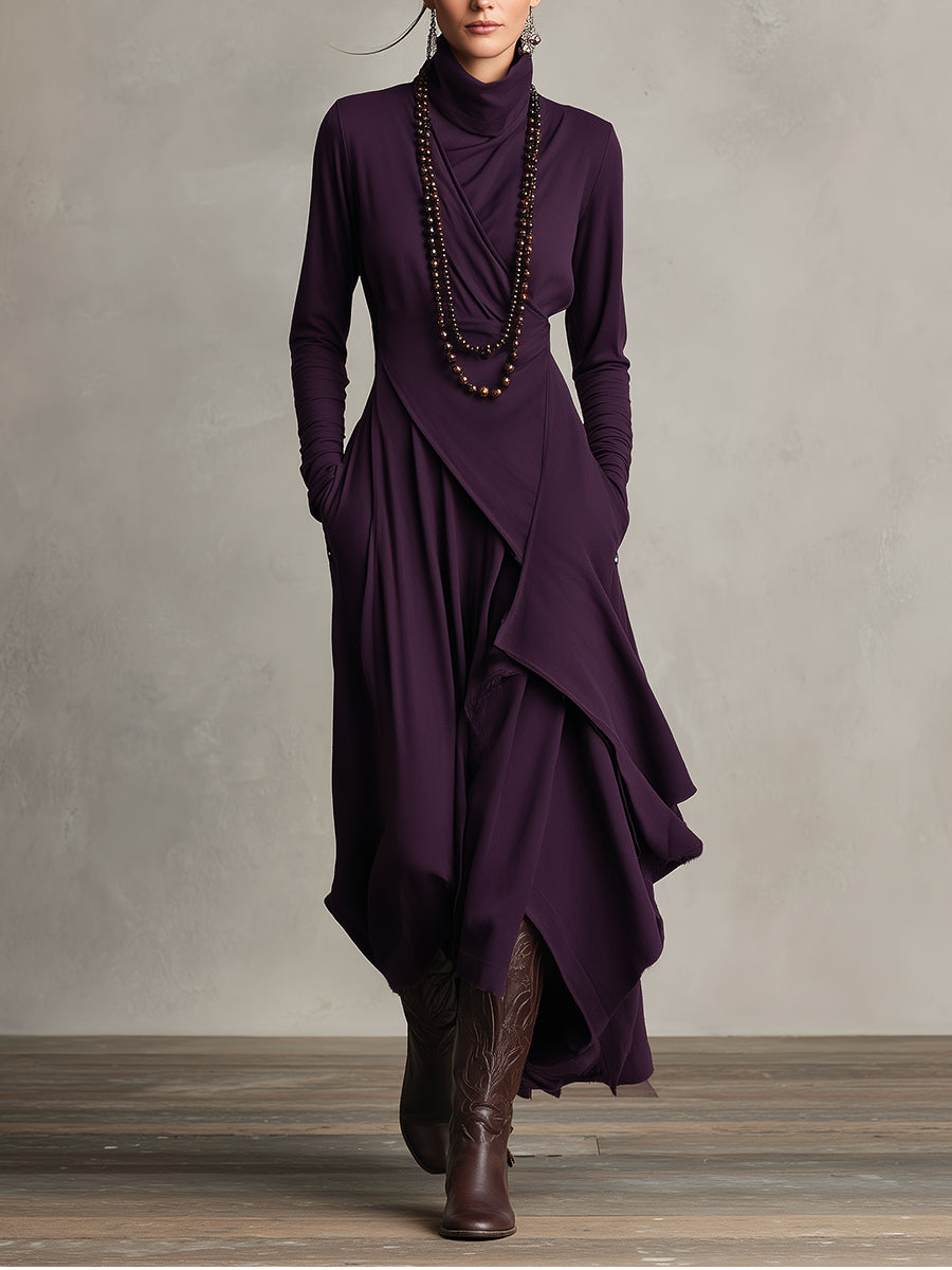 Elena | Asymmetric Turtleneck Maxi Knit Dress