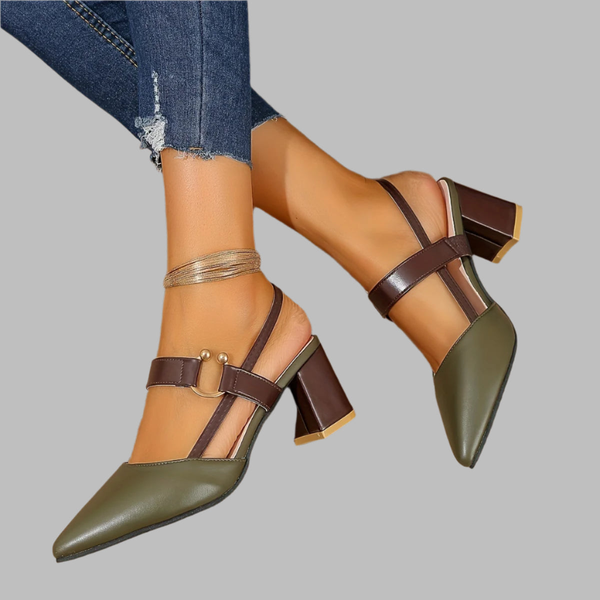 Camila – Two-Tone Buckle Slingbacks