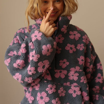 Luna | Boho Floral Sherpa Fleece Pullover