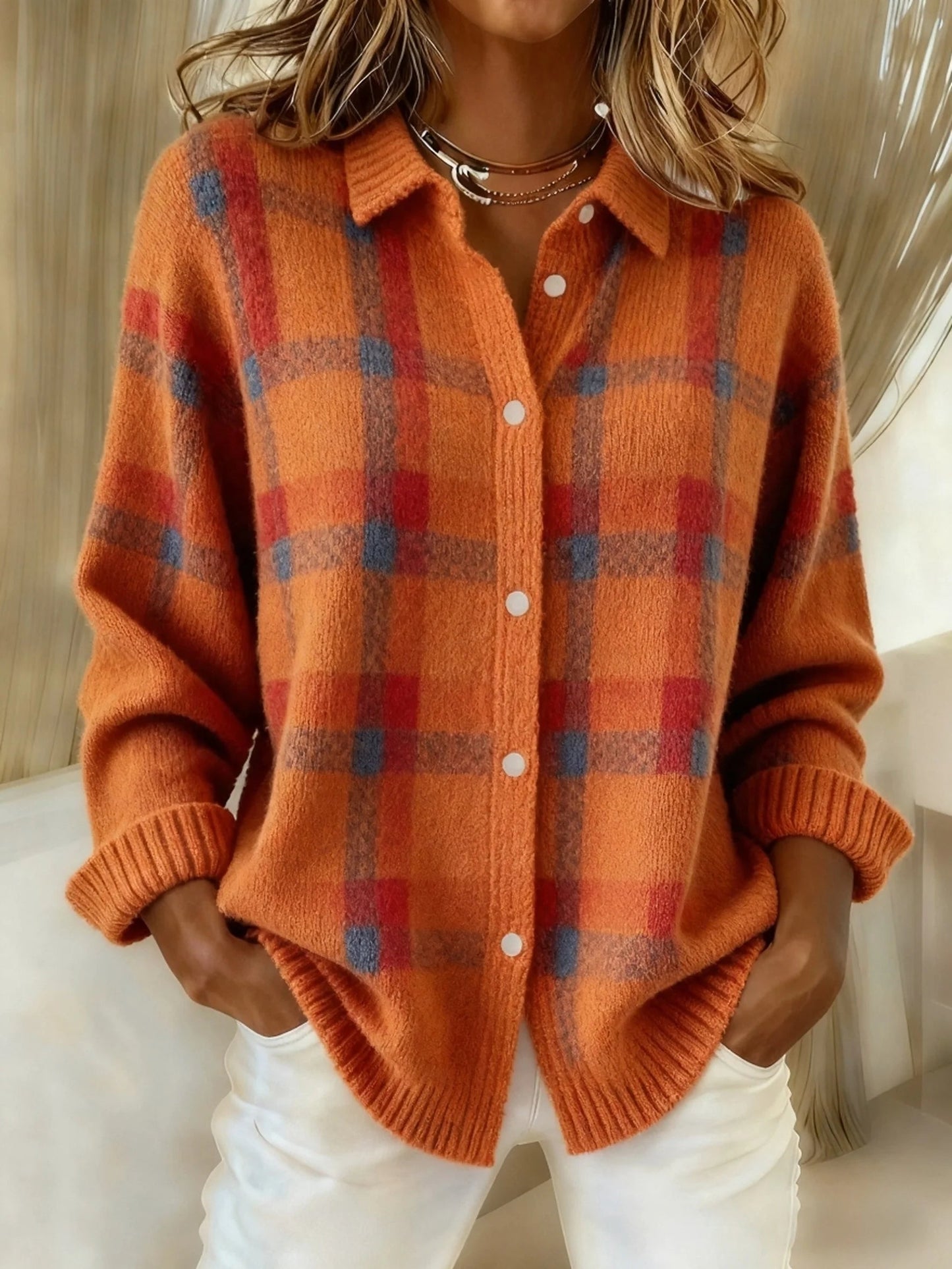 Amelia | Plaid Button-Up Cozy Knit Sweater