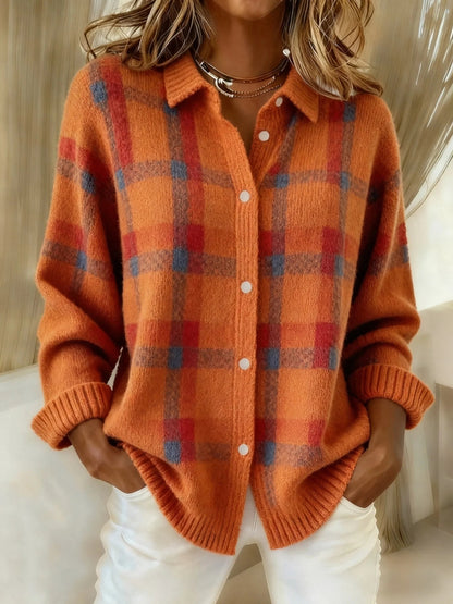 Amelia | Plaid Button-Up Cozy Knit Sweater