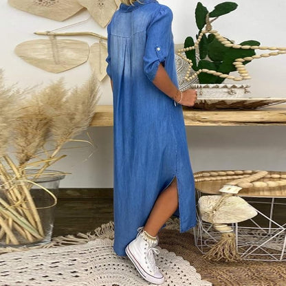 Imogen | Summer V Neck Half Denim Dress