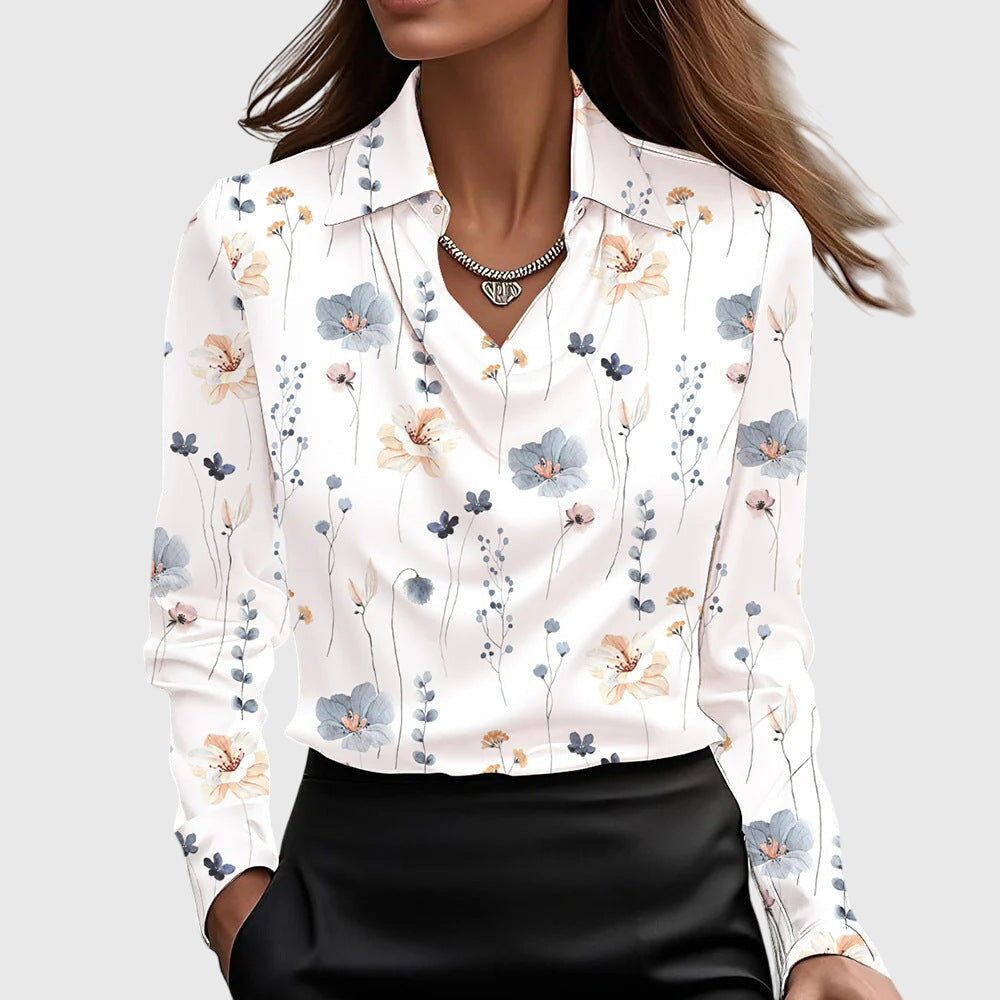 Sylvie | Blouse with a luxurious shine and pleated neckline