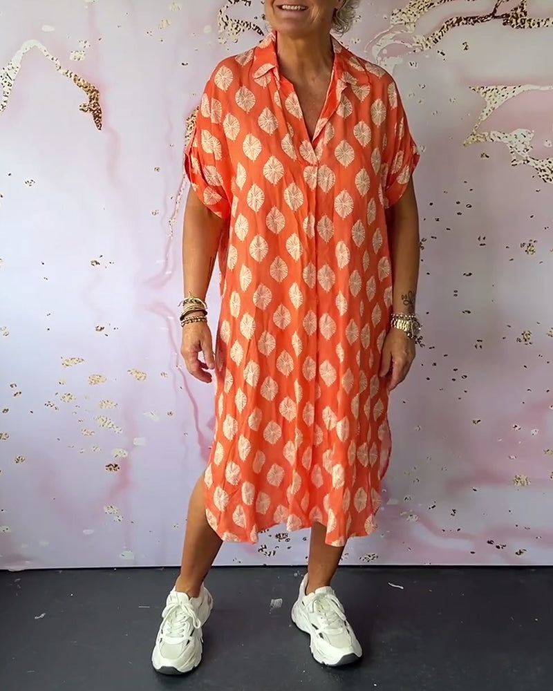 Liora™ | Loose Spring Dress with Lapel Collar and Short Sleeves