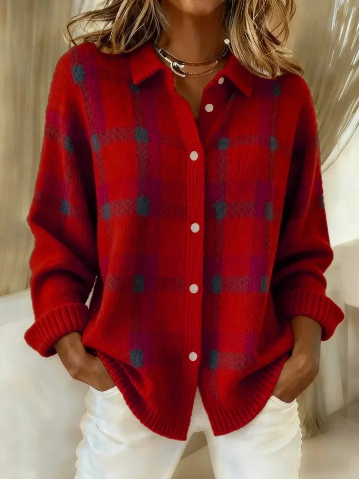 Amelia | Plaid Button-Up Cozy Knit Sweater