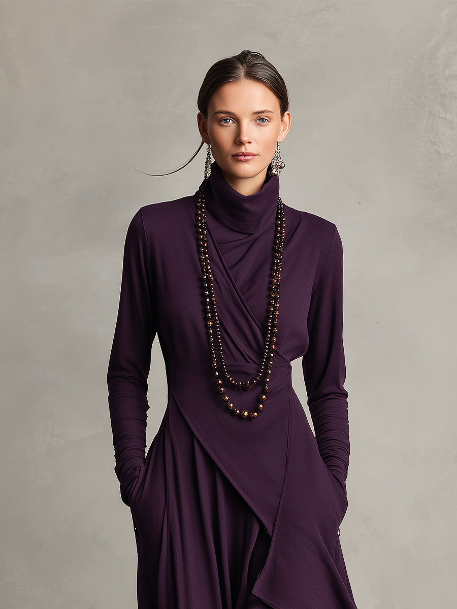 Elena | Asymmetric Turtleneck Maxi Knit Dress