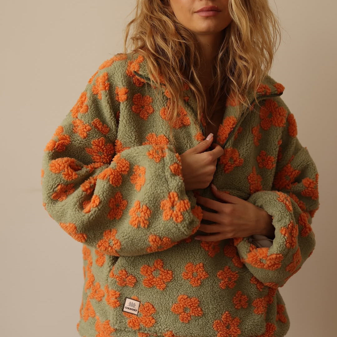Luna | Boho Floral Sherpa Fleece Pullover