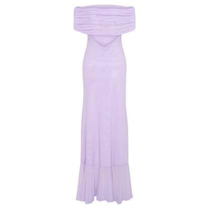 Audrey Off Shoulder Mesh Maxi Dress - Lilac